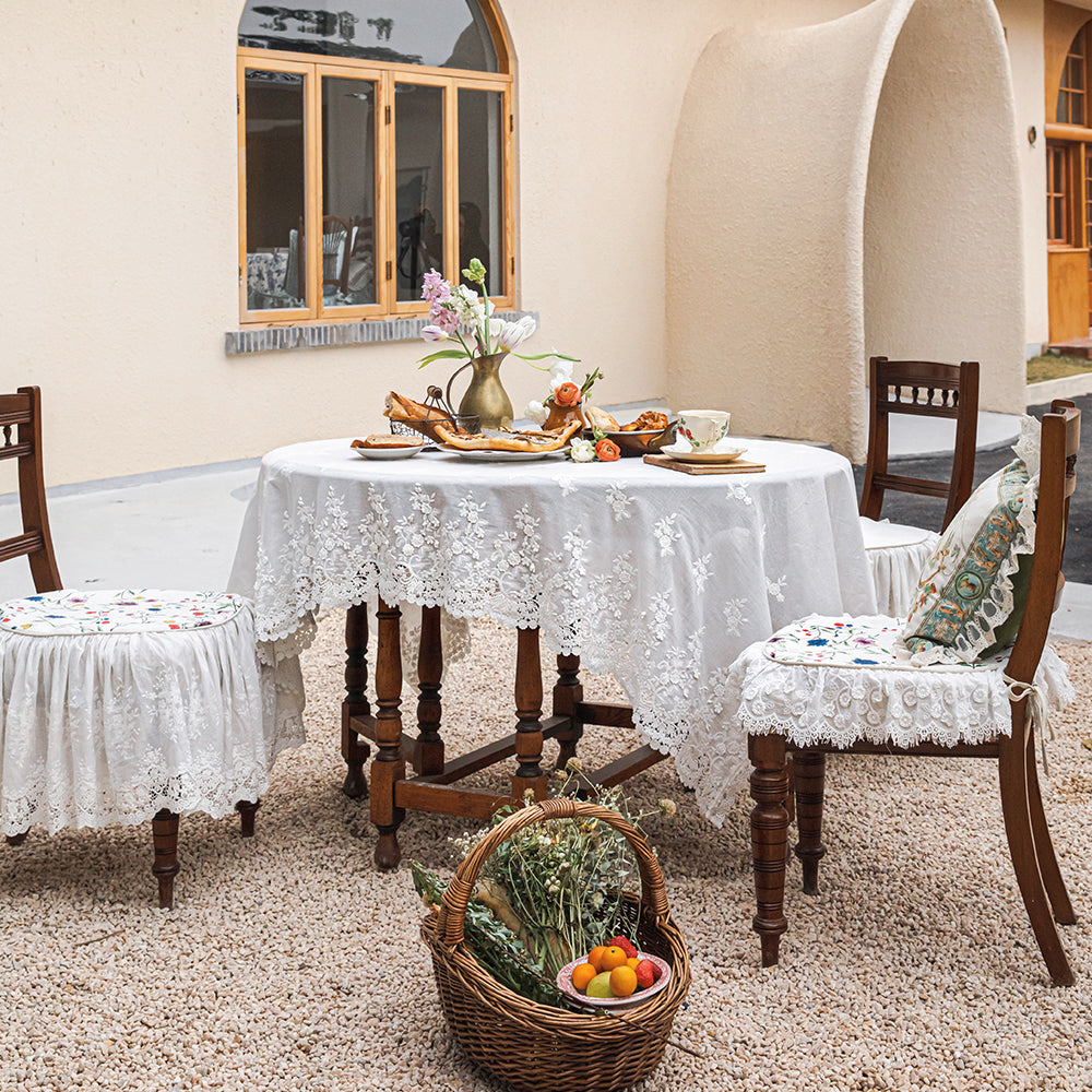 Bianca Custom Tablecloth Romantic White Lace Embroidered