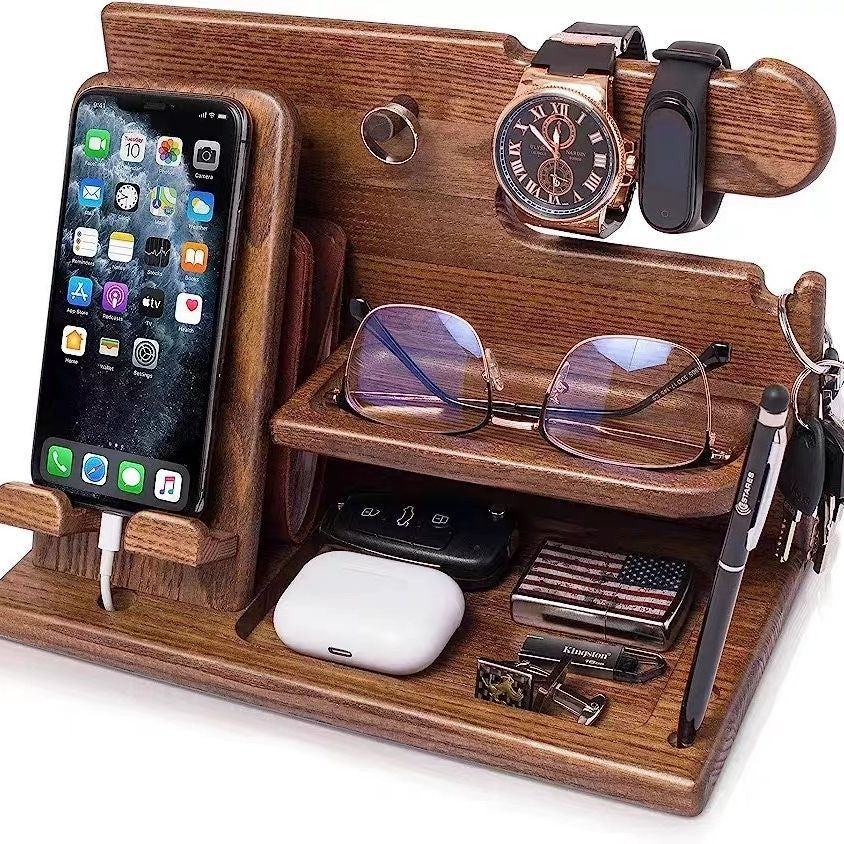 Wood Phone Stand & Desk Storage Rack