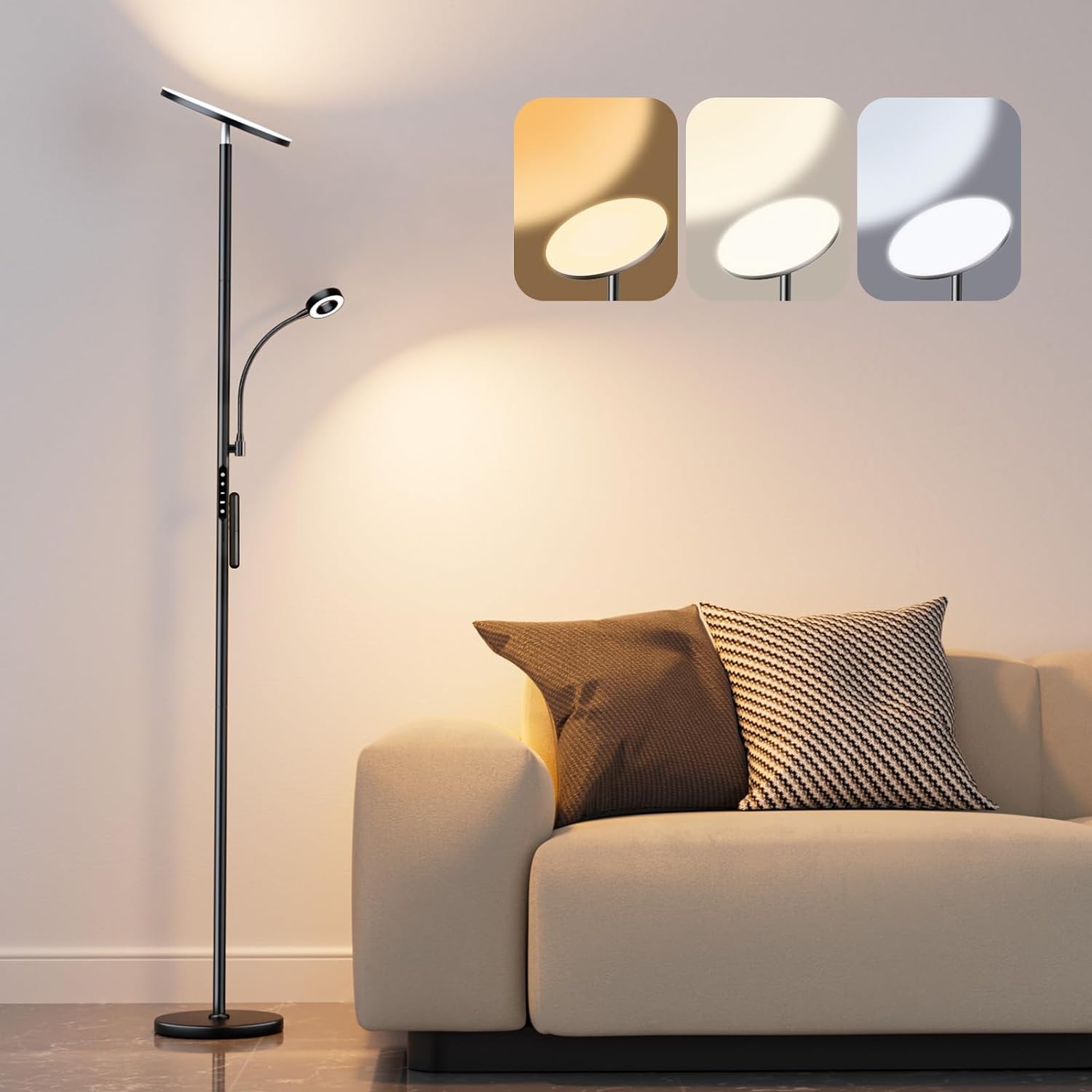 Ehaho Stehlampe mit Leselampe Dimmbar | 2700 Lumen