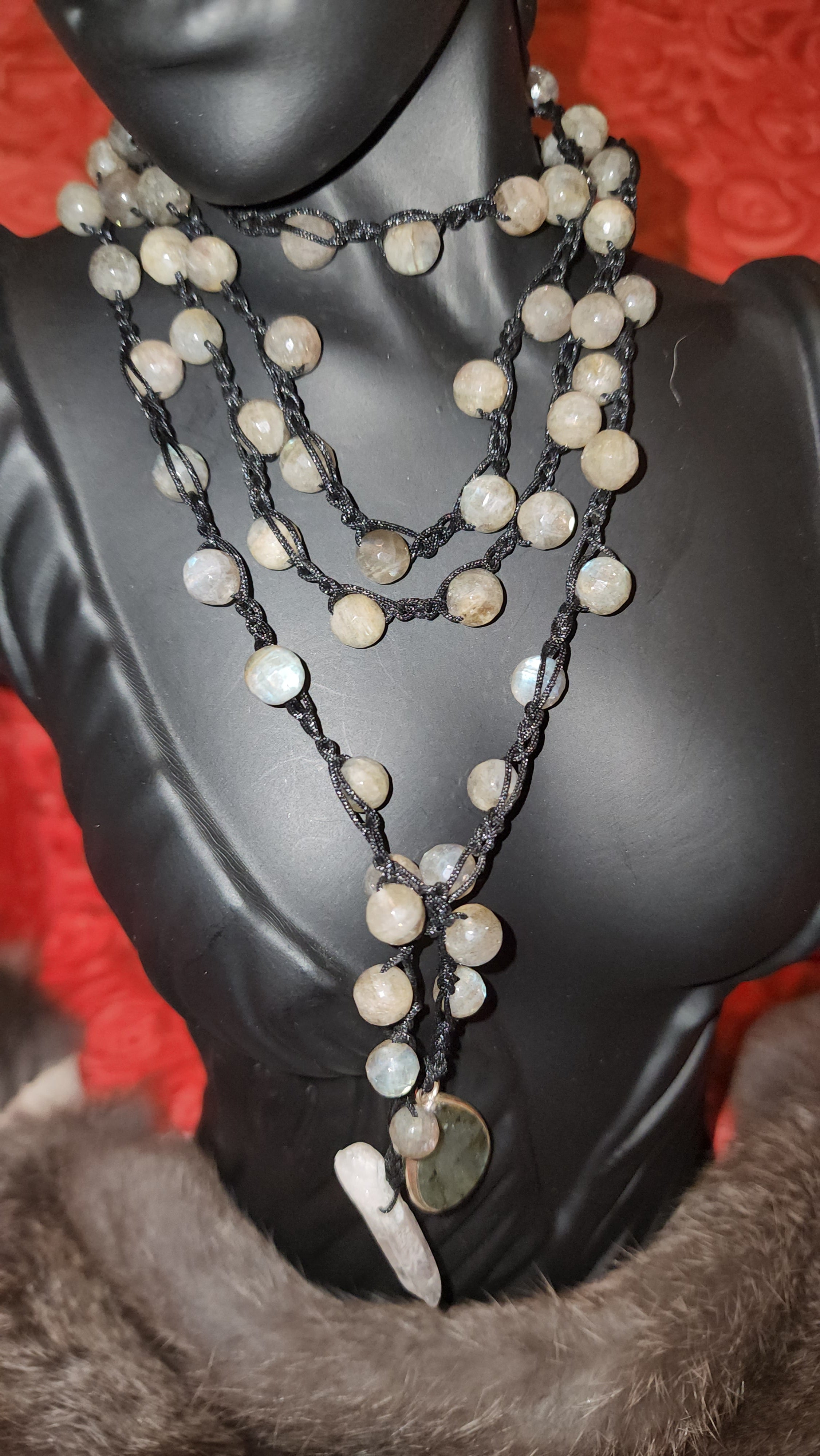 Faceted labradorite necklace/ body boho wrap