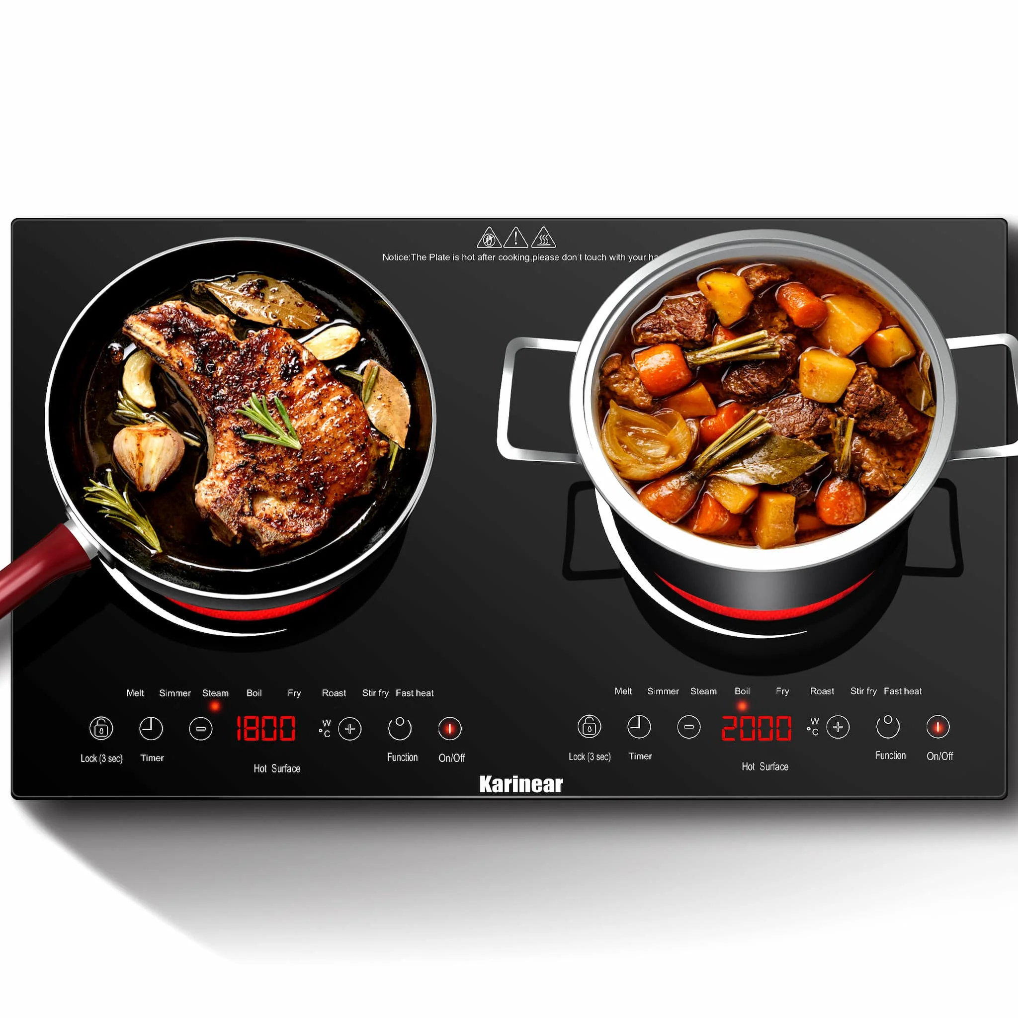 Karinear 24 Inch 2 Burner Electric Ceramic Cooktop-Sensor Touch Control