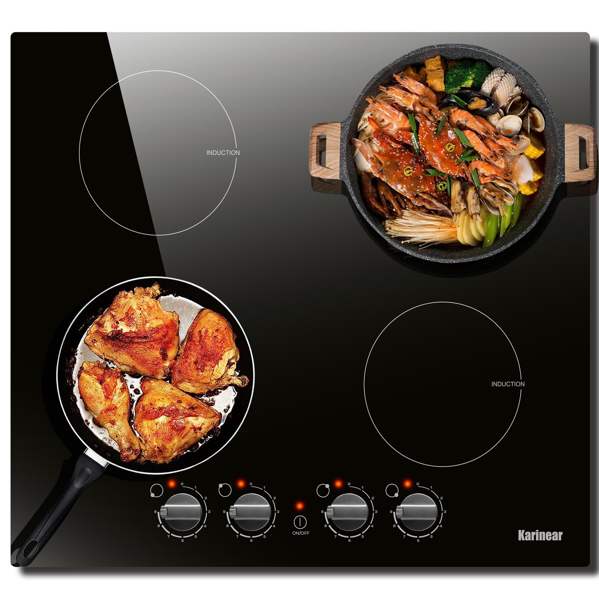 Karinear 24 Inch 4 Burner Built-in Induction Cooktop-Electronic Knob Control