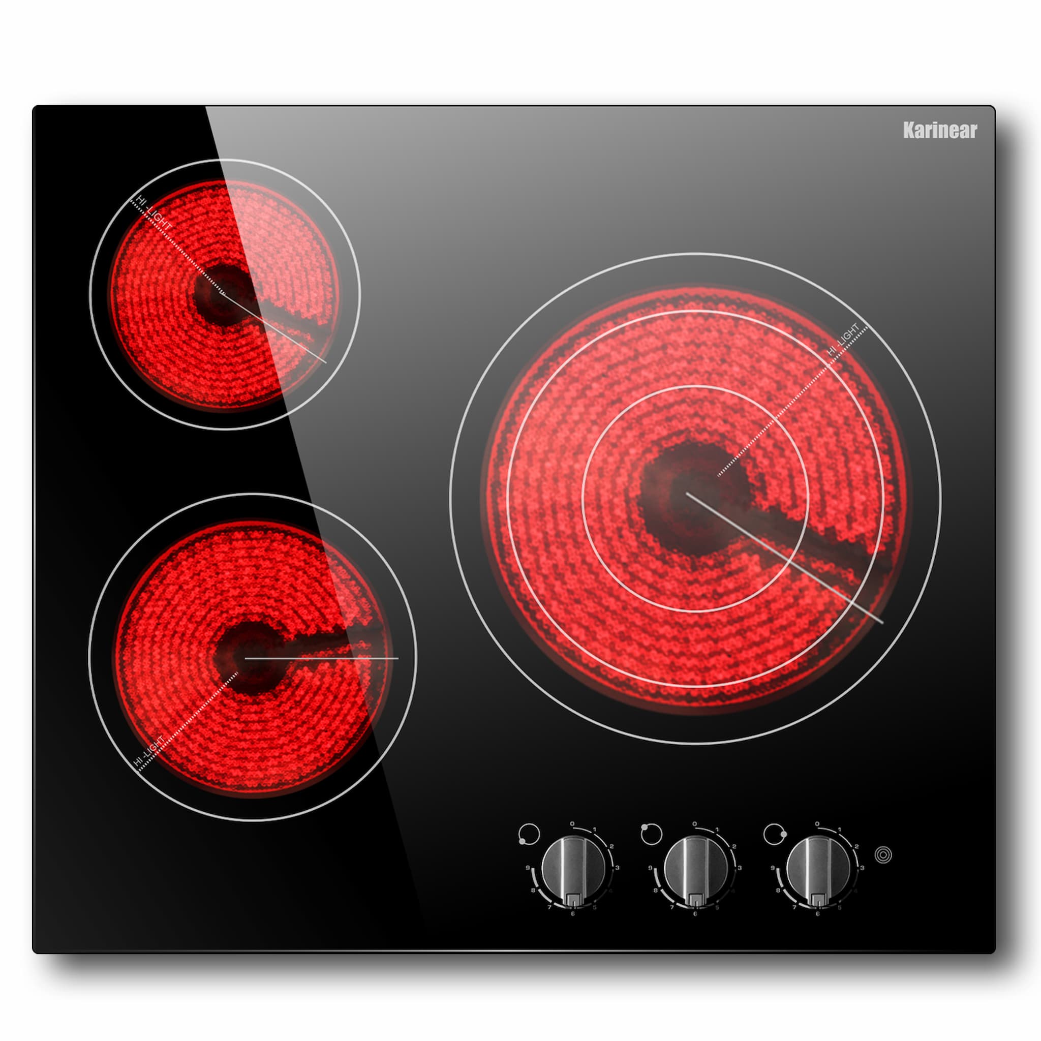 Karinear 24 Inch 3 Burner Built-in Electric Ceramic Cooktop-Knob Control