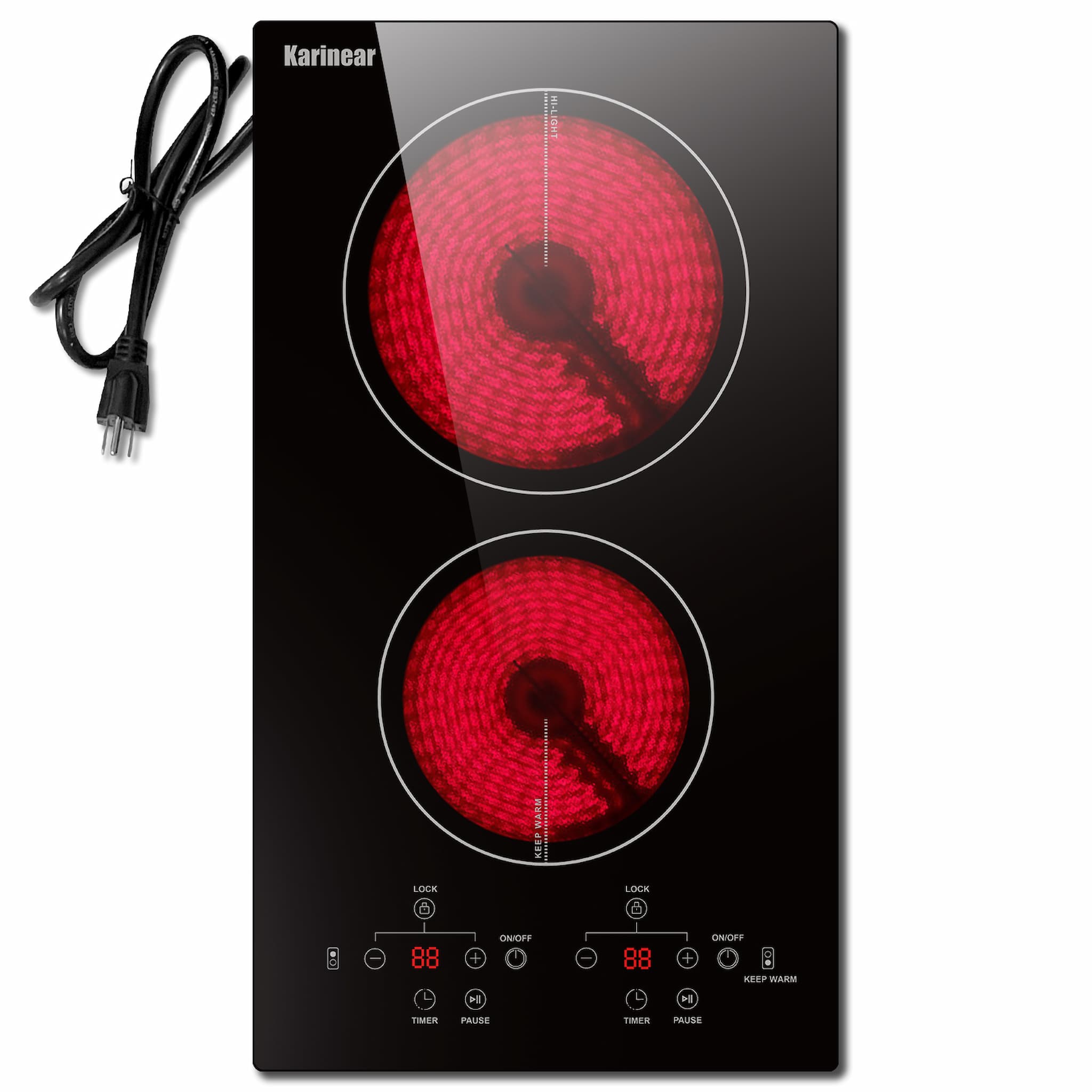 Karinear 12 Inch 2 Burner Plug in Electric Ceramic Cooktop-Sensor Touch Control