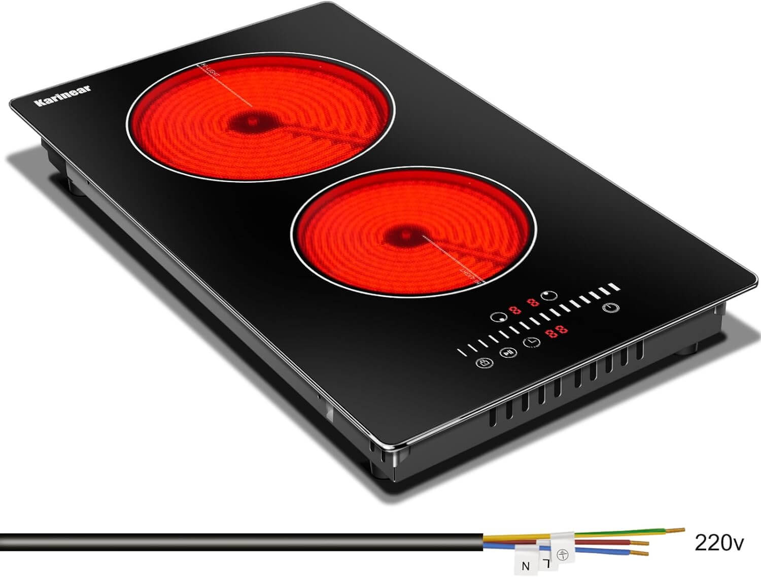 Karinear 12 Inch 2 Burner Portable Electric Ceramic Cooktop-Sensor Touch Control