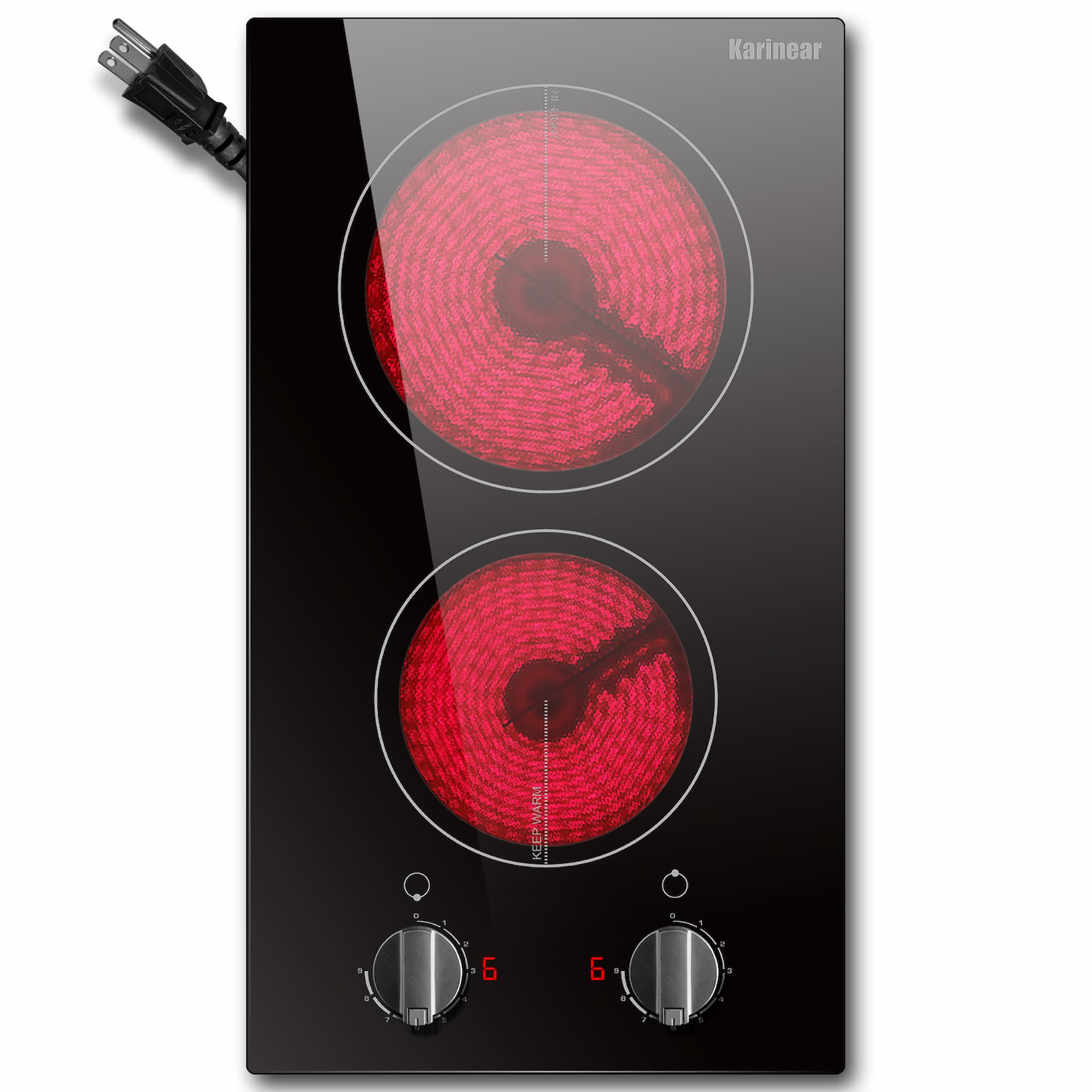 Karinear 12 inch 2 burner Plug in Knob Control  Electric Ceramic Cooktop