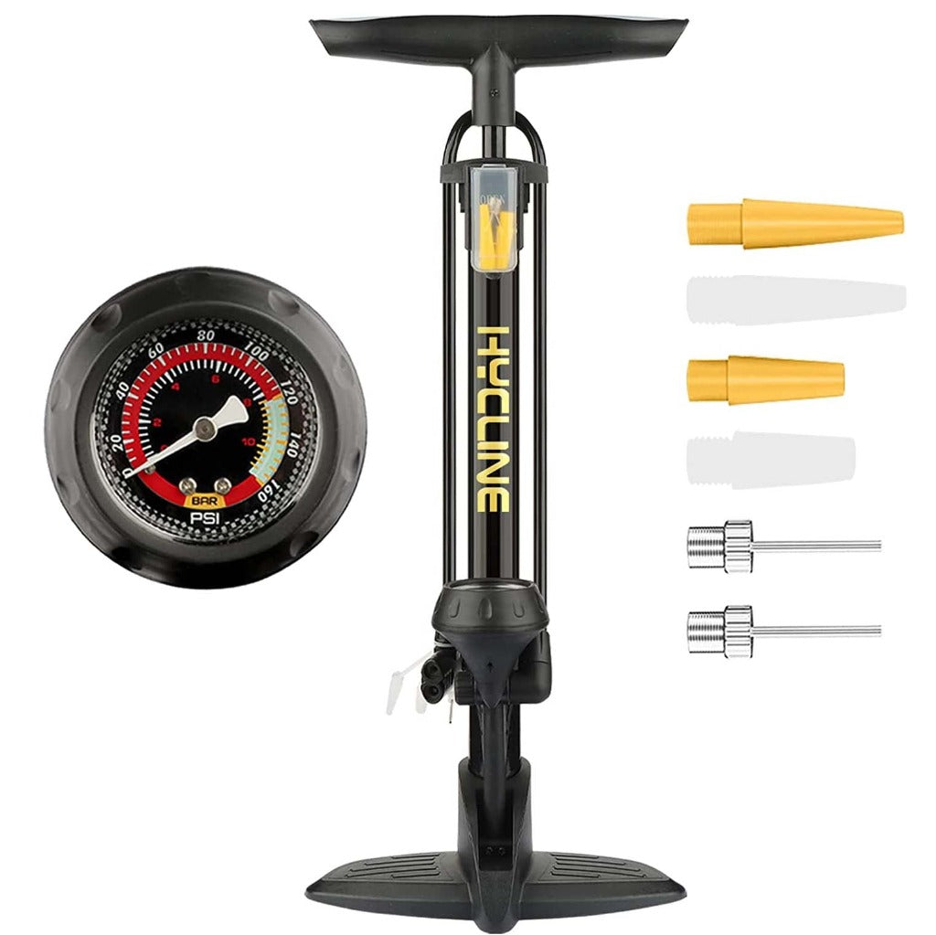 Dual Valve 360° Gauged Tire Pump With 3pcs Adapters – Hycline