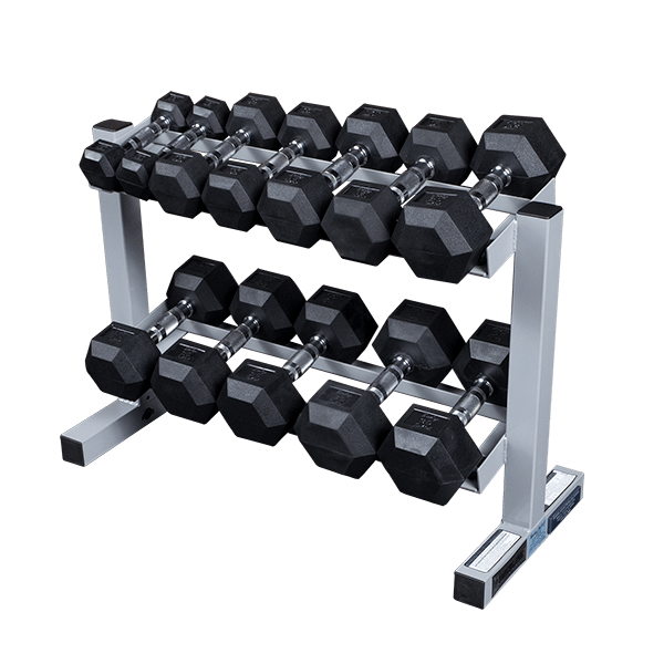 Body-Solid (PDR282X) 2-Tier Dumbbell Rack - Heavy-Duty 30inch Wide Weight Stand, Home Gym Storage Solution Holds 1 pair each of 5-30 lb. Dumbbells