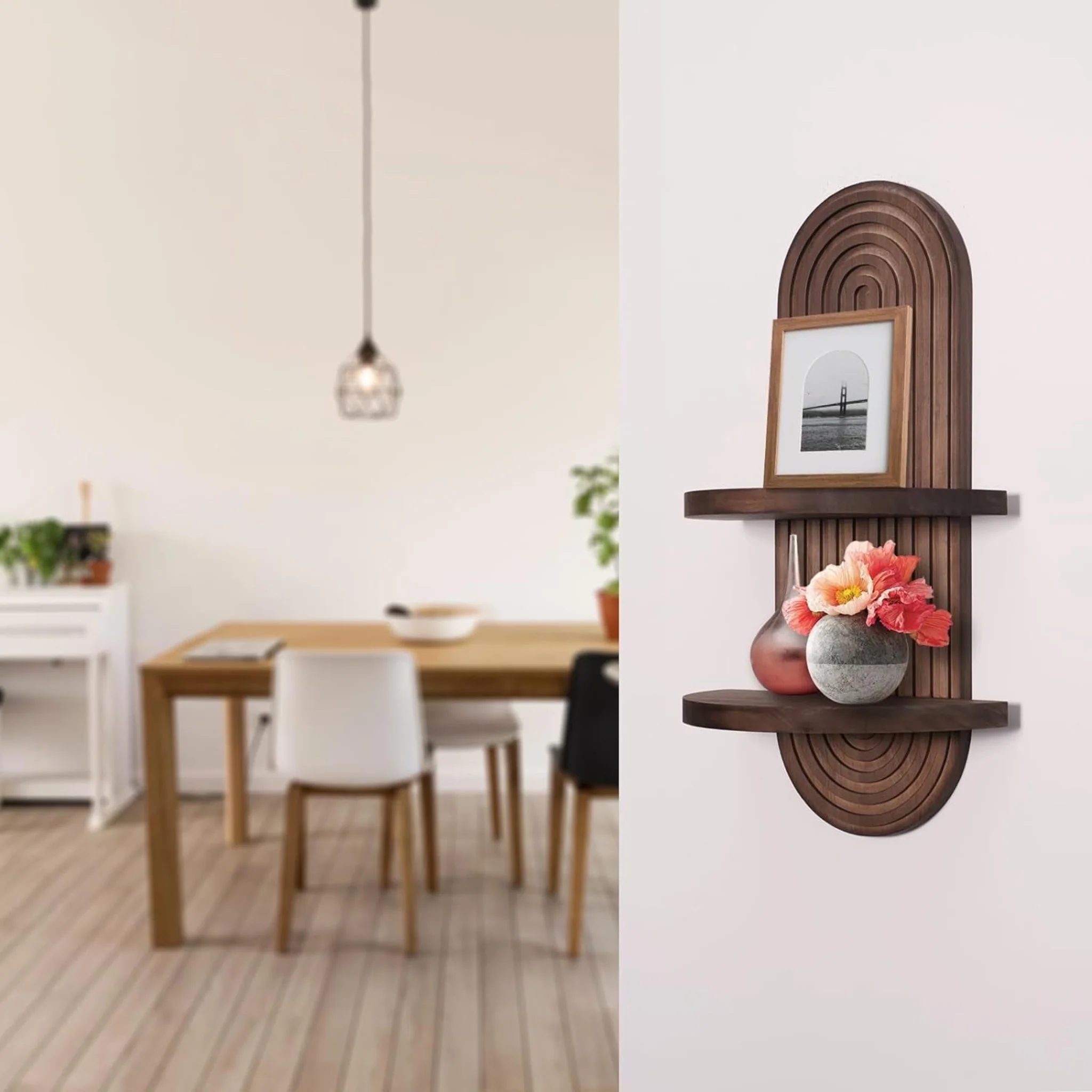 Wooden Arched Wall Shelf - Boho Decor Floating Shelves for Home and Office