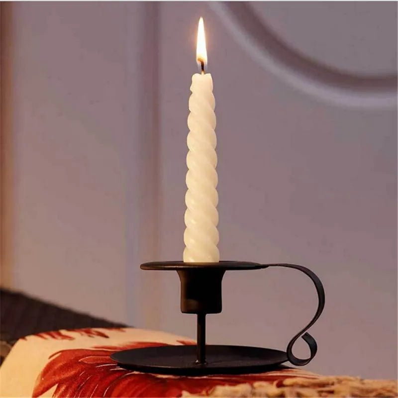 Vintage Matte Black Taper Candle Holder - Classic Iron European Style