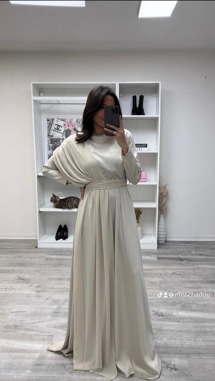 Robe de Soirée en Satin Inaya Beige