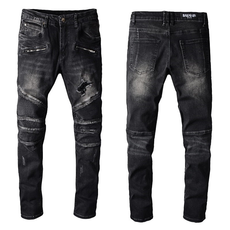 Men's Balmain jeans black distressed ripped straight pants