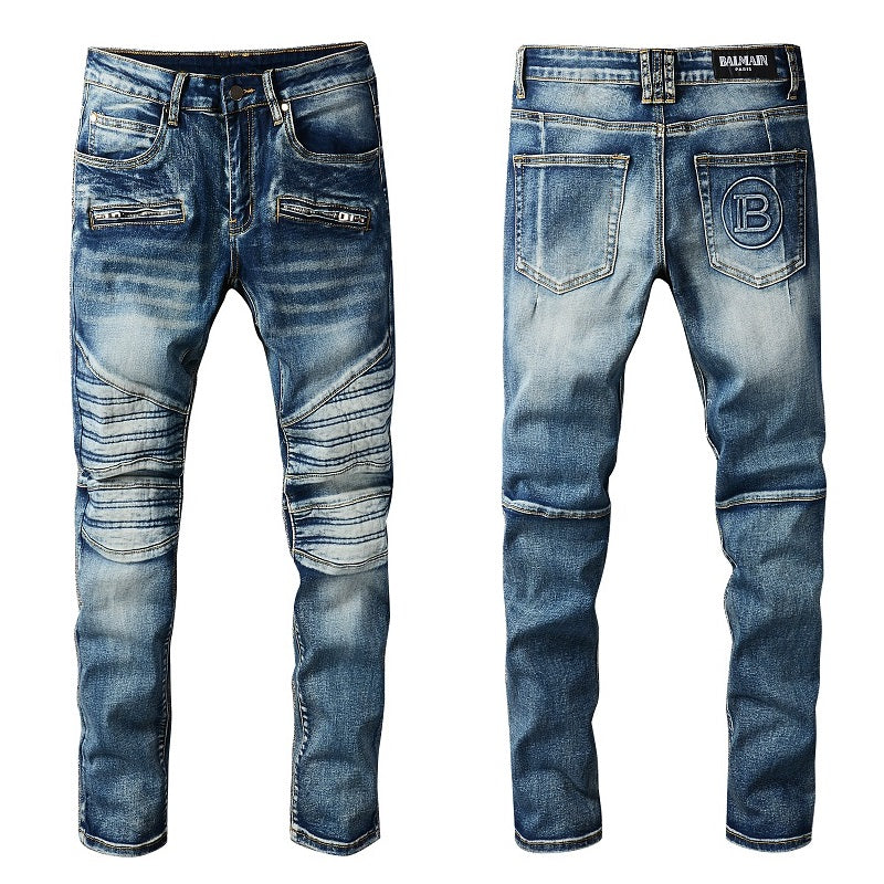 Men's Balmain jeans washed distressed straight-leg pants