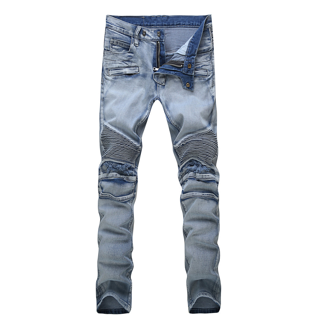 Men's Balmain jeans ripped motorcycle slim straight pants