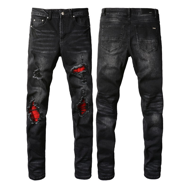 Men's Amiri Jeans black slim straight leg ripped jeans