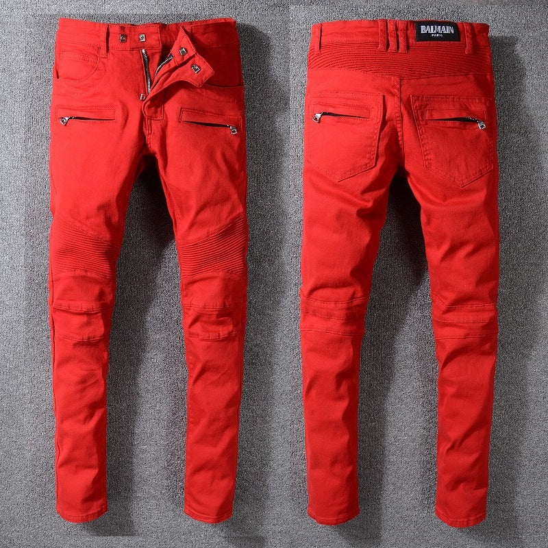 Men's Balmain jeans red slim straight pants