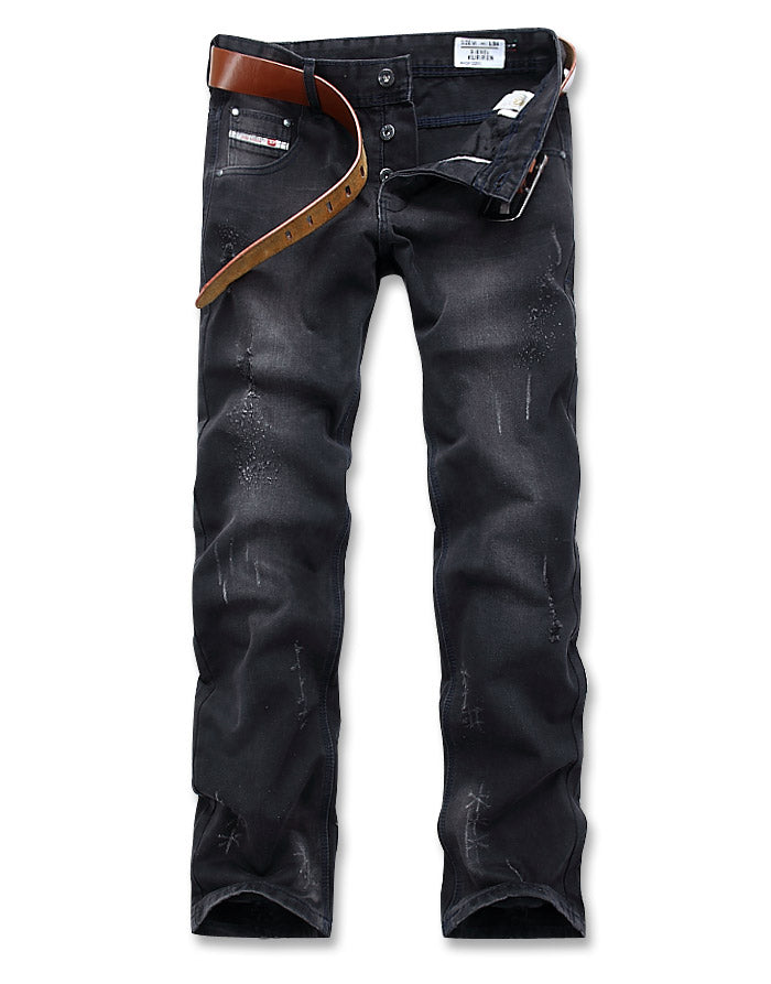 Men's DSL Jeans Washed Black Distressed Slim Straight Pants