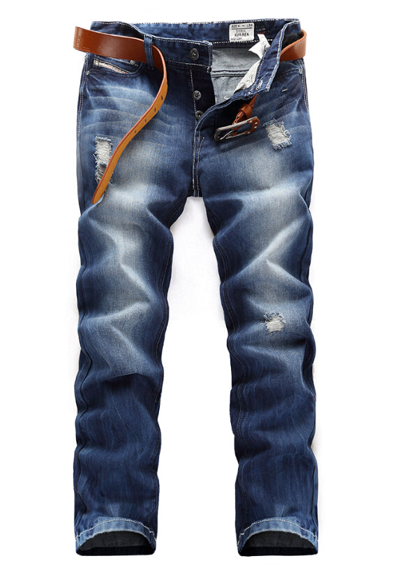 Men's DSL jeans blue ripped slim straight pants