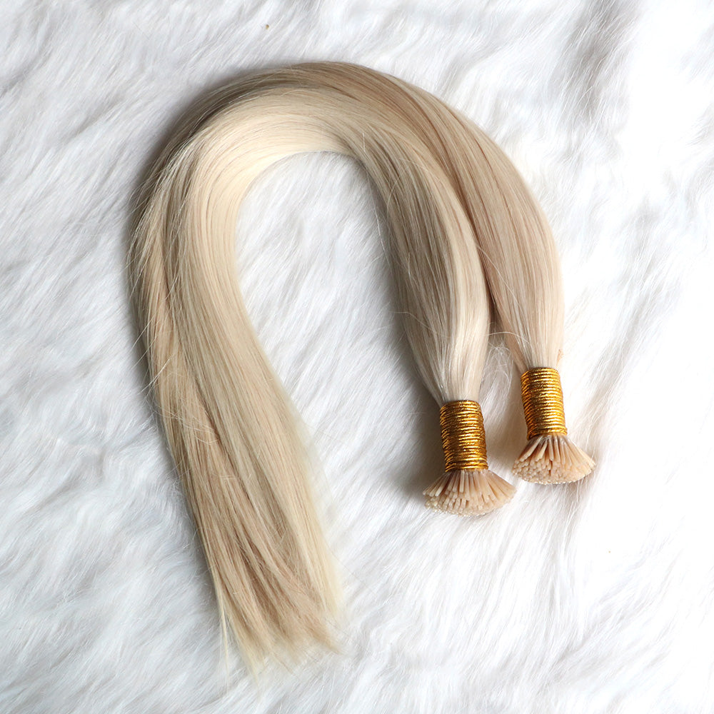 Bleached Blonde Straight I Tip Hair Extensions