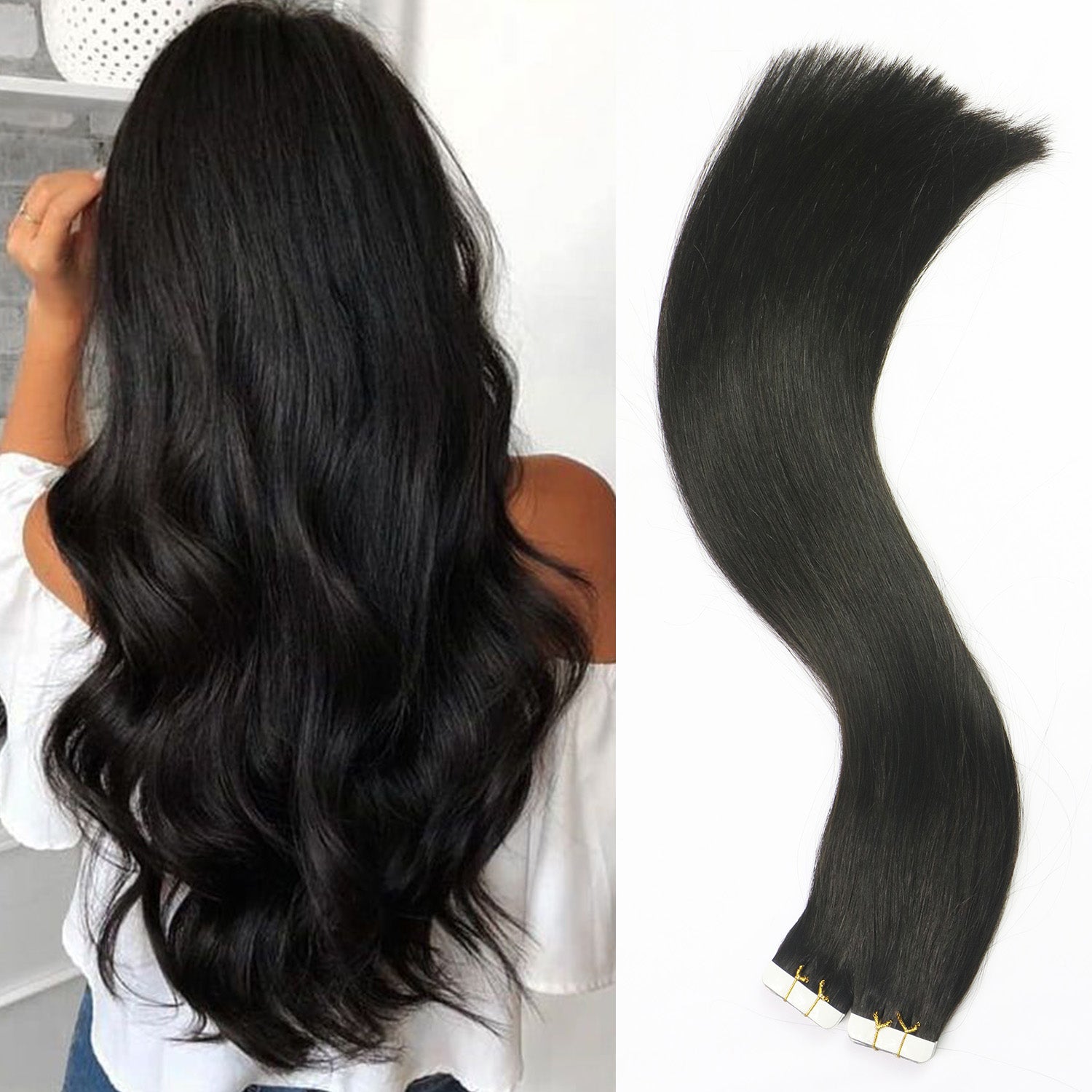 Natural Black Straight Tape In Hair Extensions