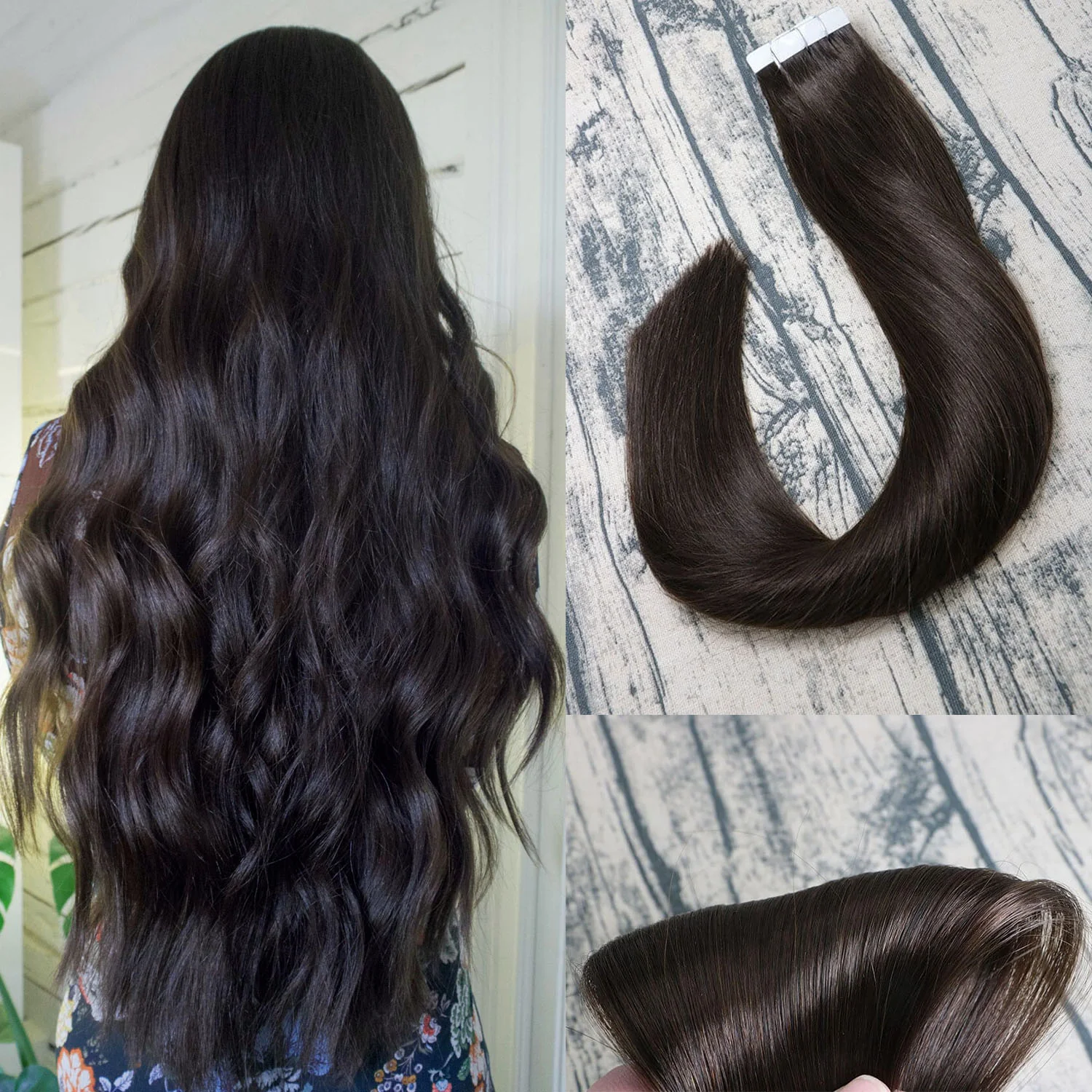 Dark Brown Straight Tape In Hair Extensions