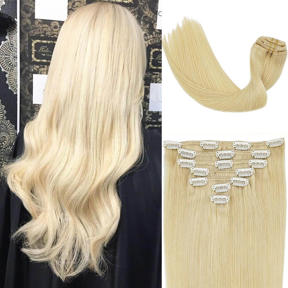 613 Bleached Blonde Clip In Hair Extensions 120g set