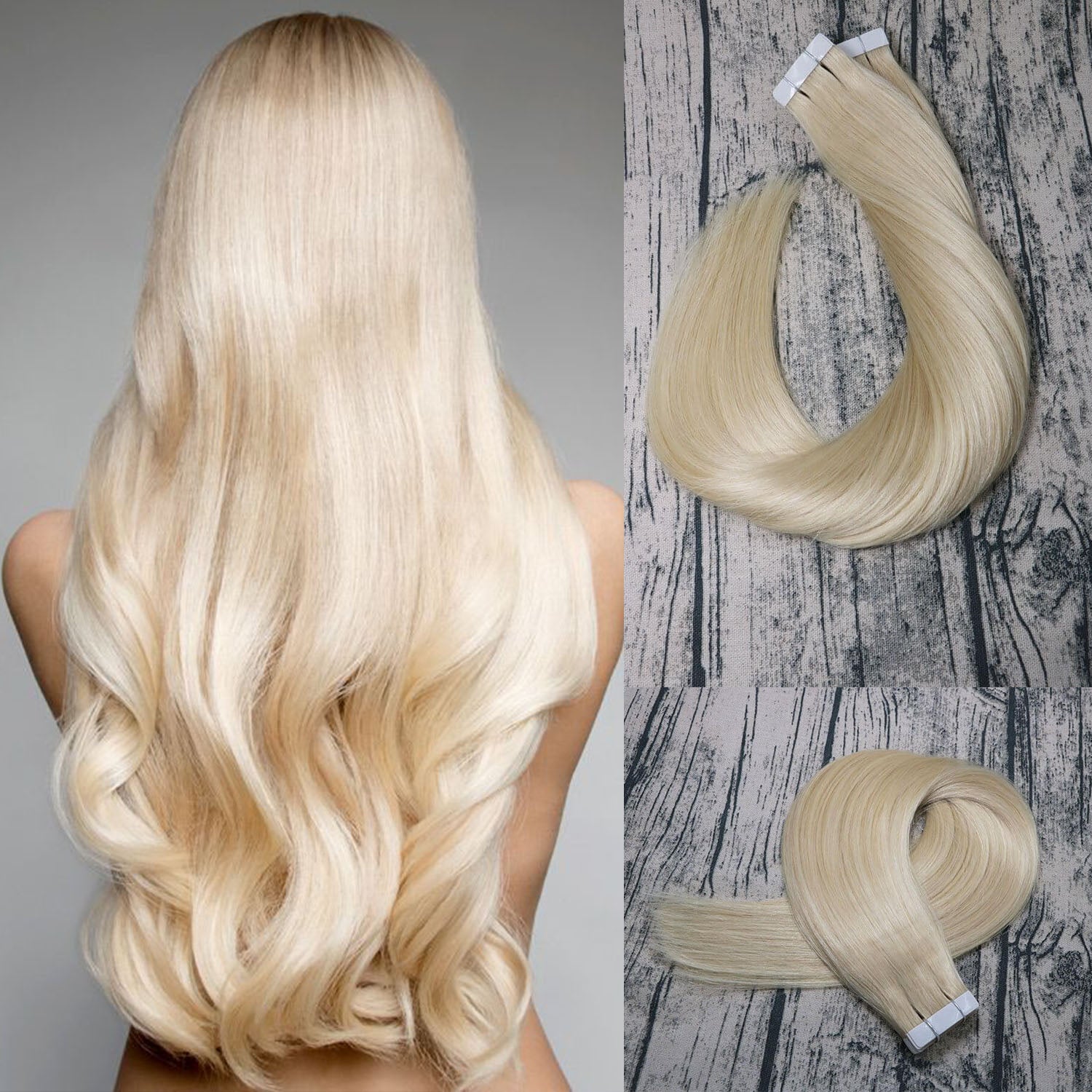 Bleached Blonde Straight Tape In Hair Extensions