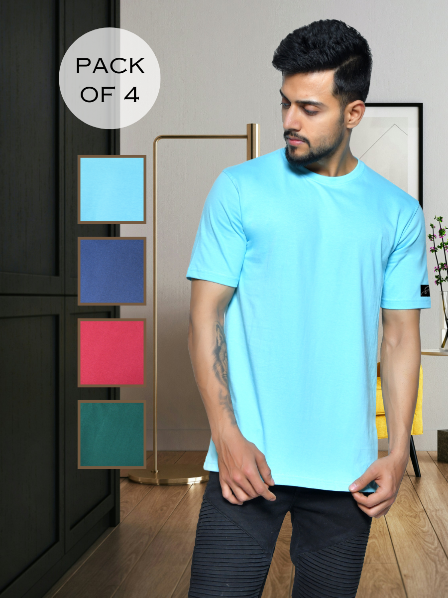 Men's Round Neck Cotton T-Shirt (Pack of 4)