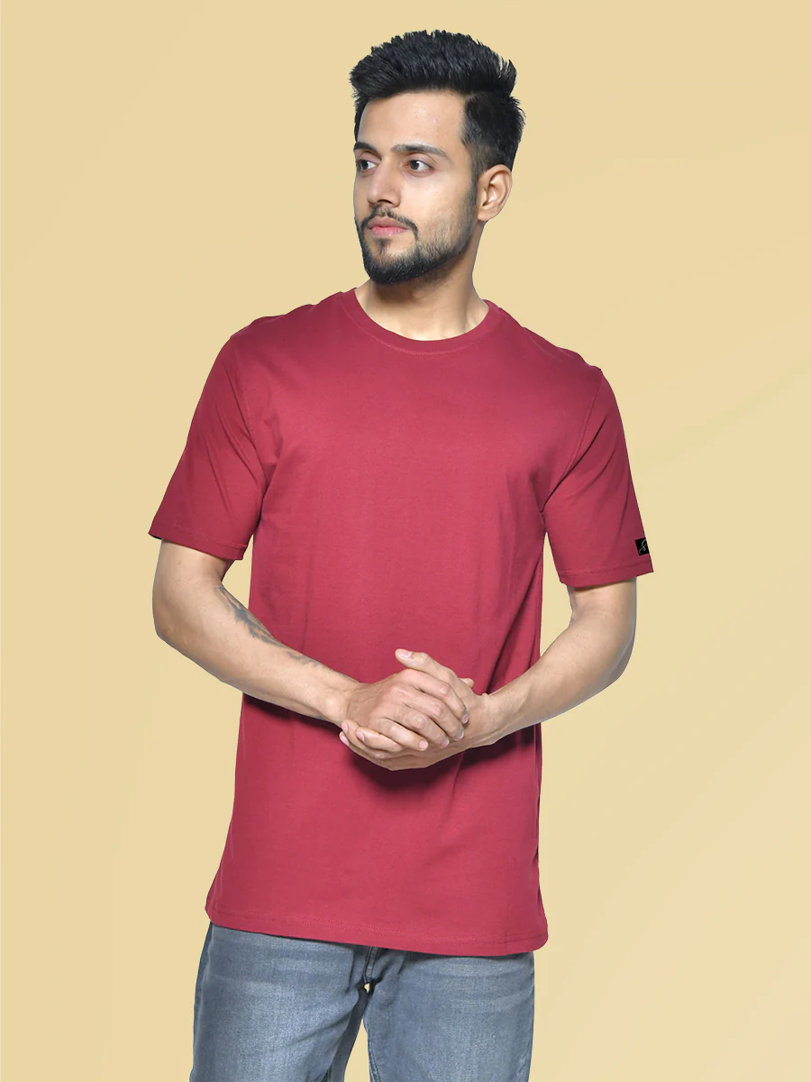 Maroon Men's Round Neck Cotton T-Shirt