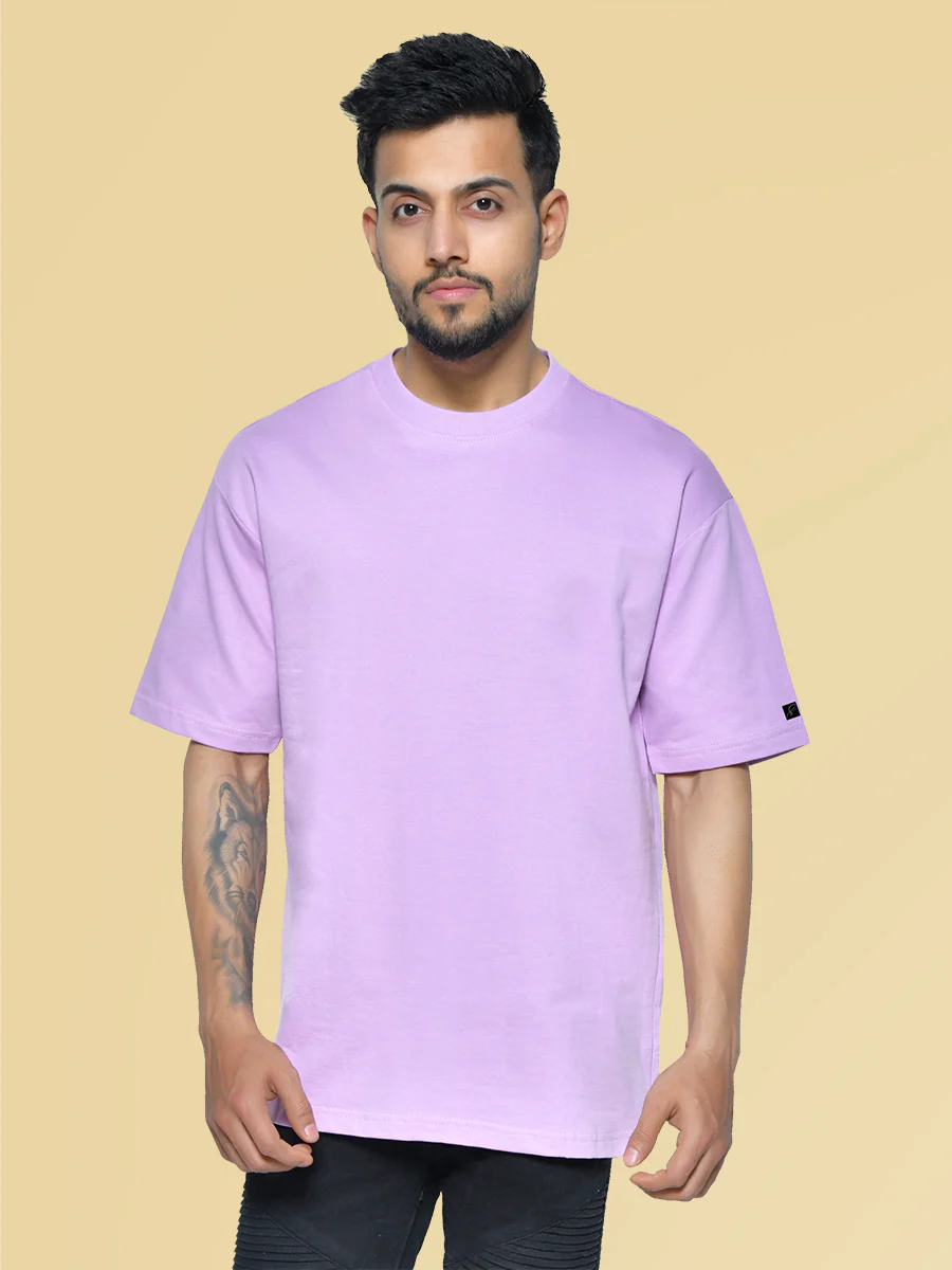 Oversize Lavender Men's Round Neck Cotton T-Shirt
