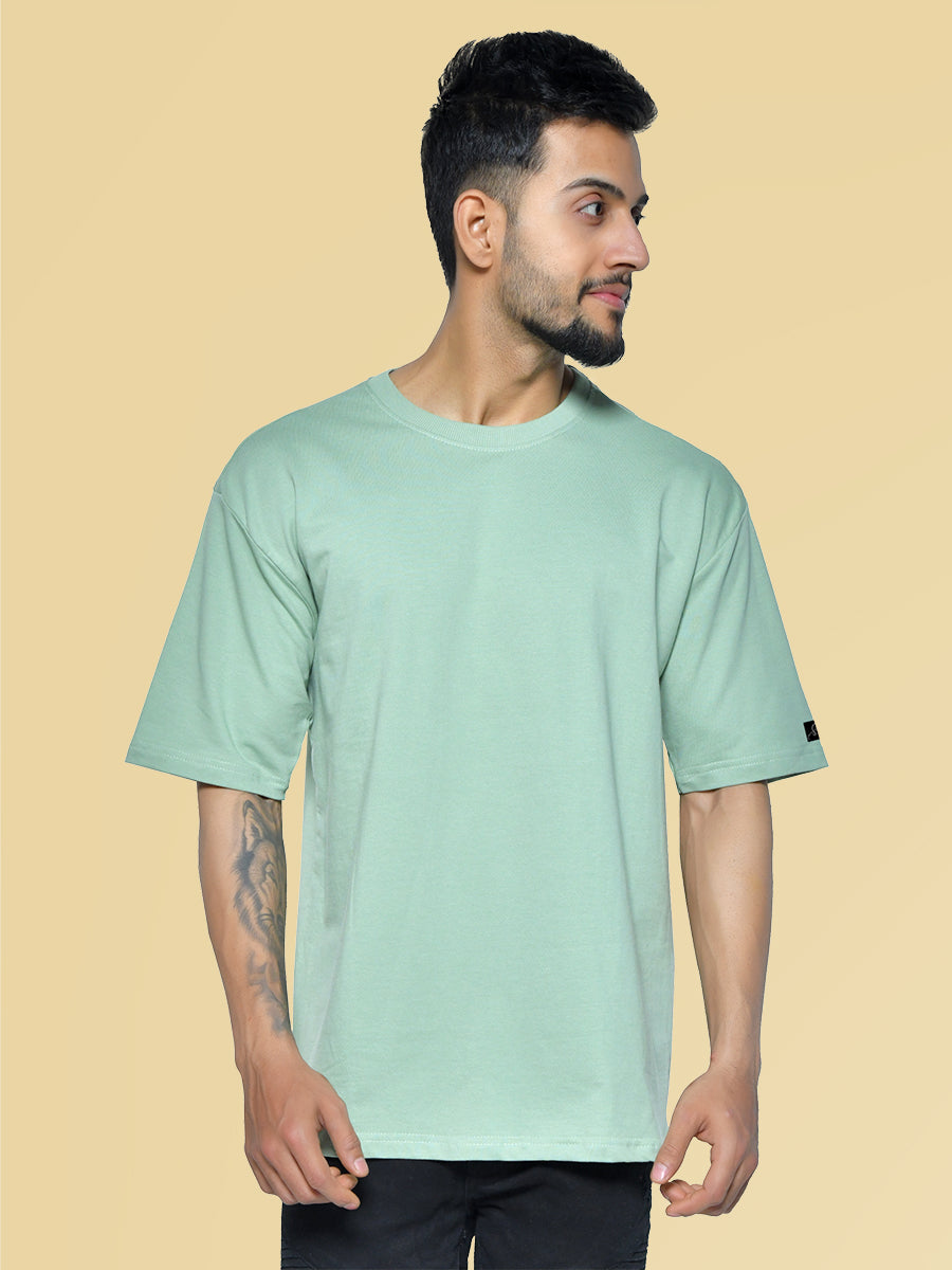 Oversize Sage Green Men's Round Neck Cotton T-Shirt
