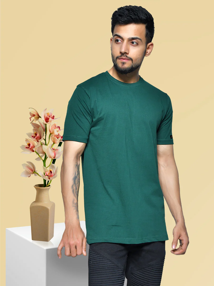 Bottle Green Men's Round Neck Cotton T-Shirt