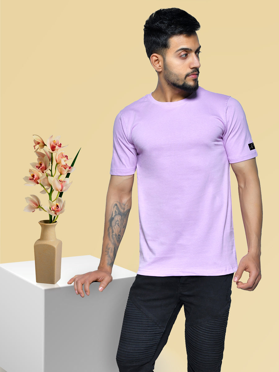 Lavender Men's Round Neck Cotton T-Shirt