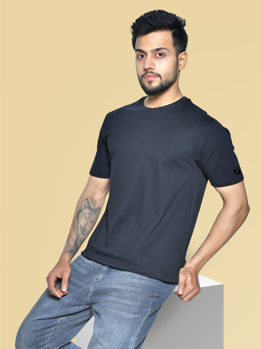 Black Men's Round Neck Cotton T-Shirt