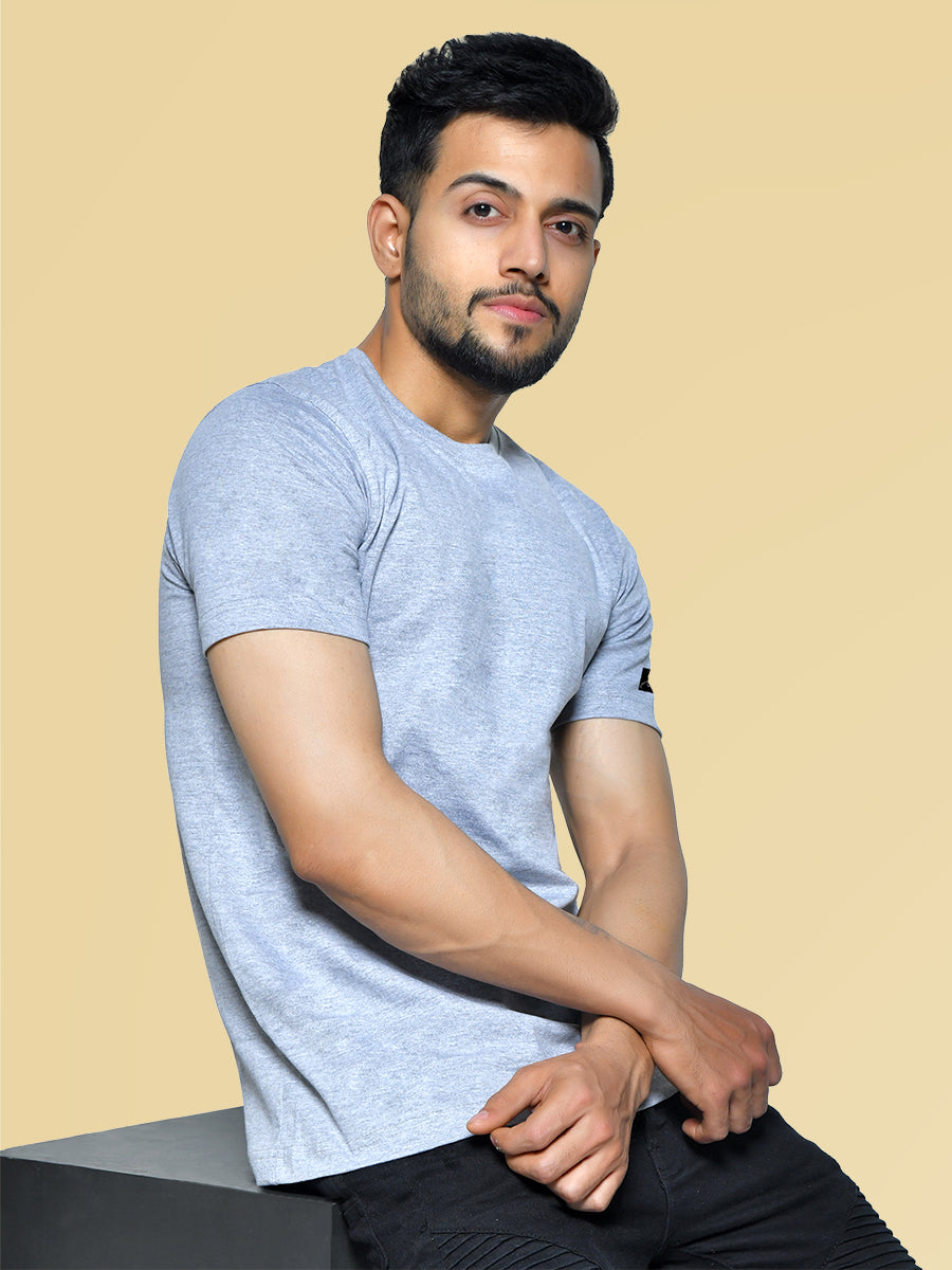 Melange Grey Men's Round Neck Cotton T-Shirt