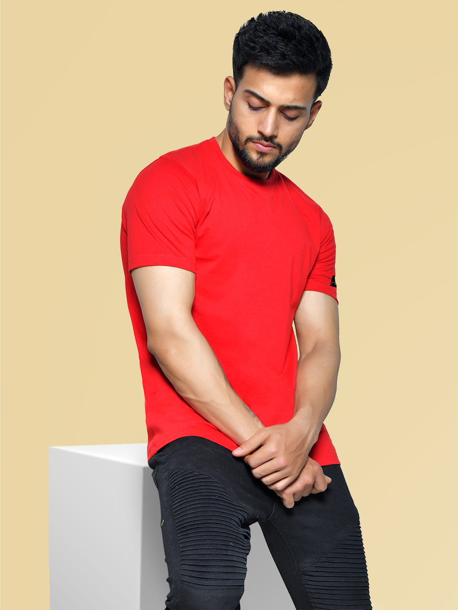 Red Men's Round Neck Cotton T-Shirt