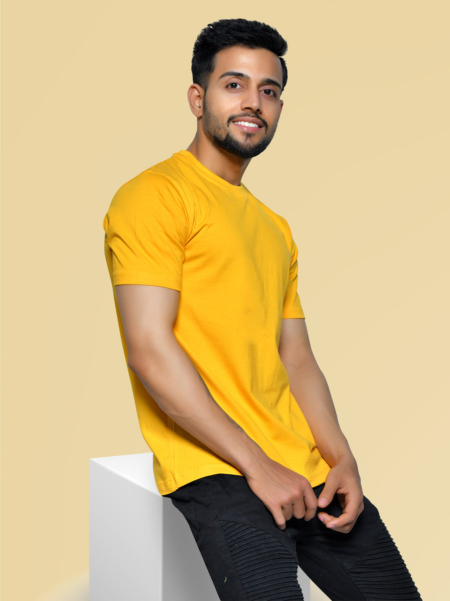 Mustard Men's Round Neck Cotton T-Shirt