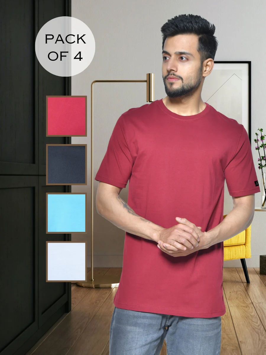 Men's Round Neck Cotton T-Shirt (Pack of 4)