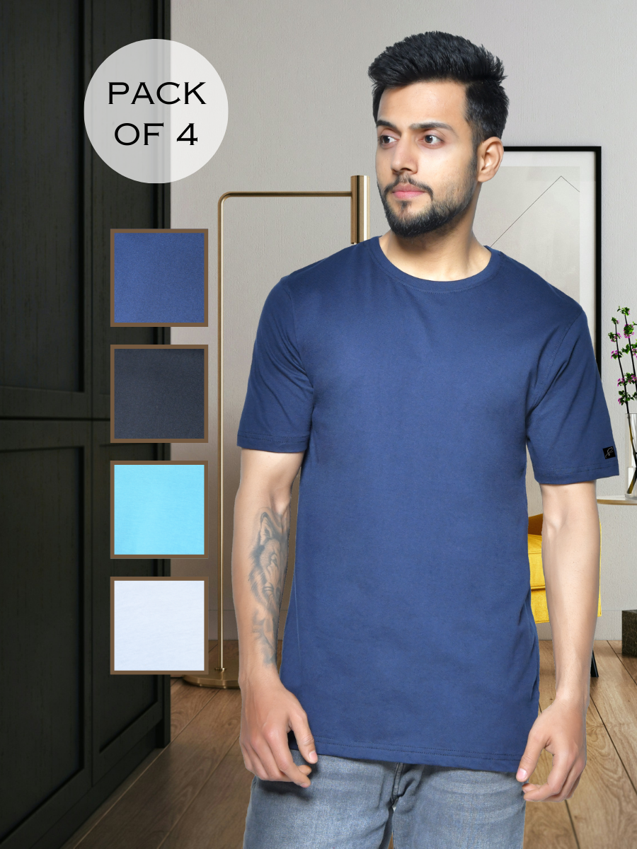 Men's Round Neck Cotton T-Shirt (Pack of 4)