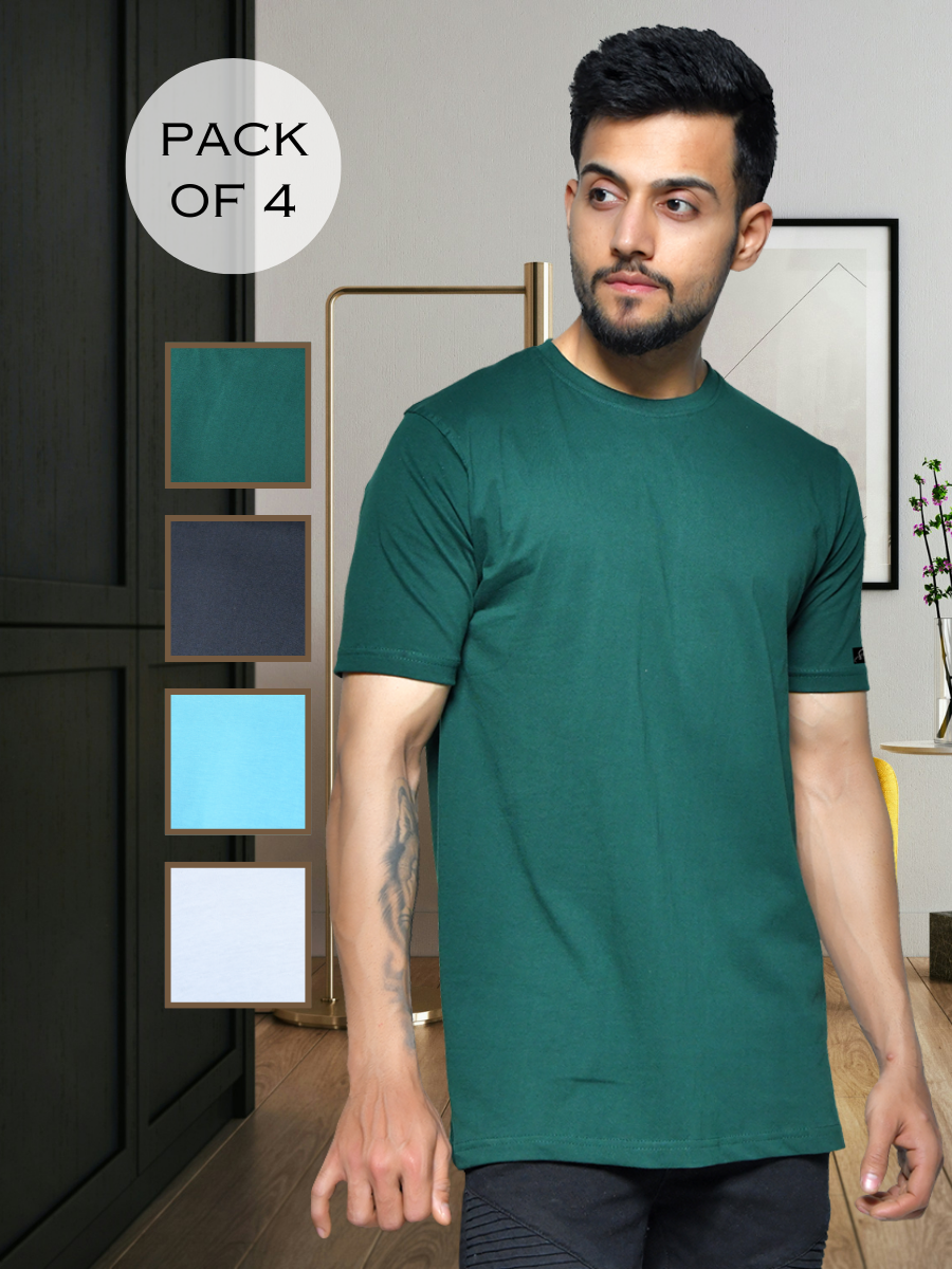 Men's Round Neck Cotton T-Shirt (Pack of 4)