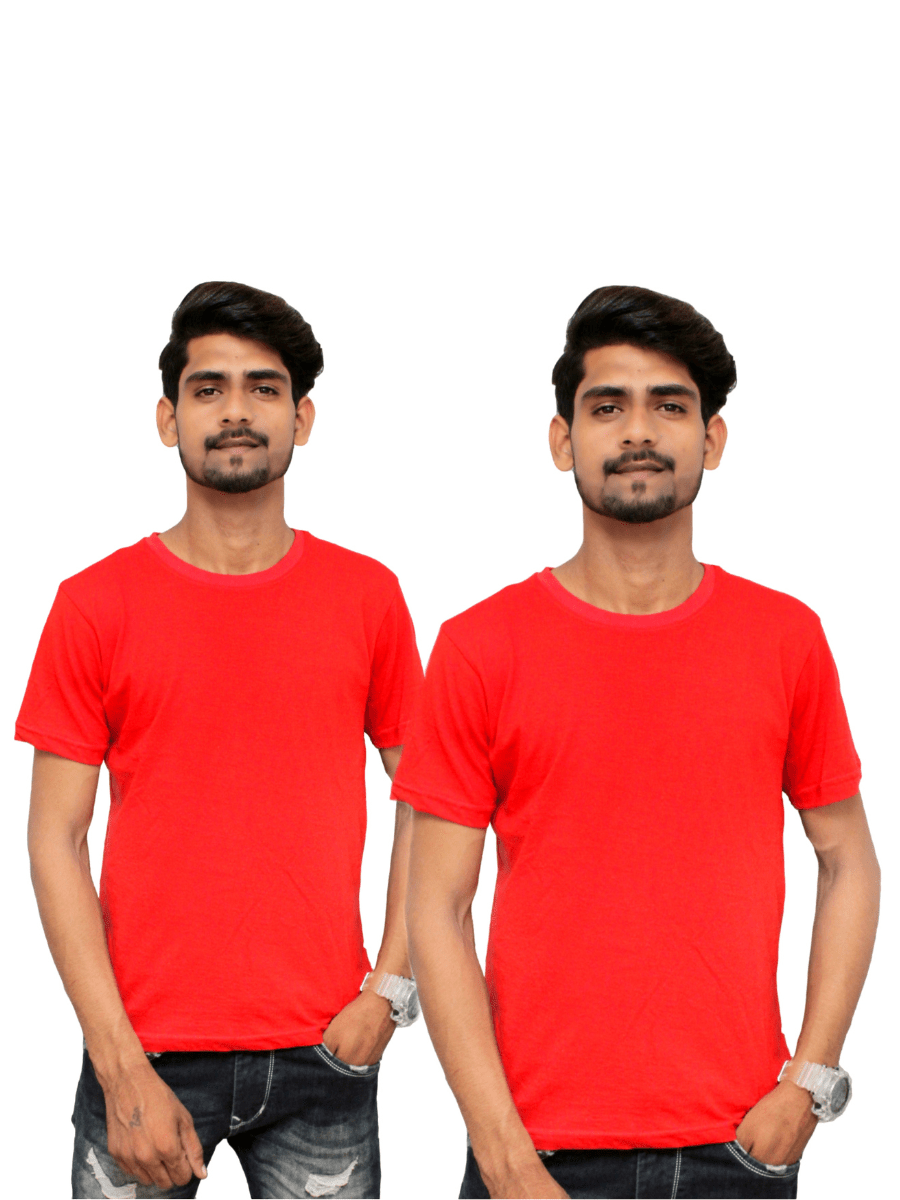 Men's Solid Cotton Red Round Neck Tee (Pack of 2)