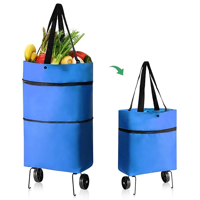 Foldable Shopping Trolley Bag with Wheels (Multicolor)