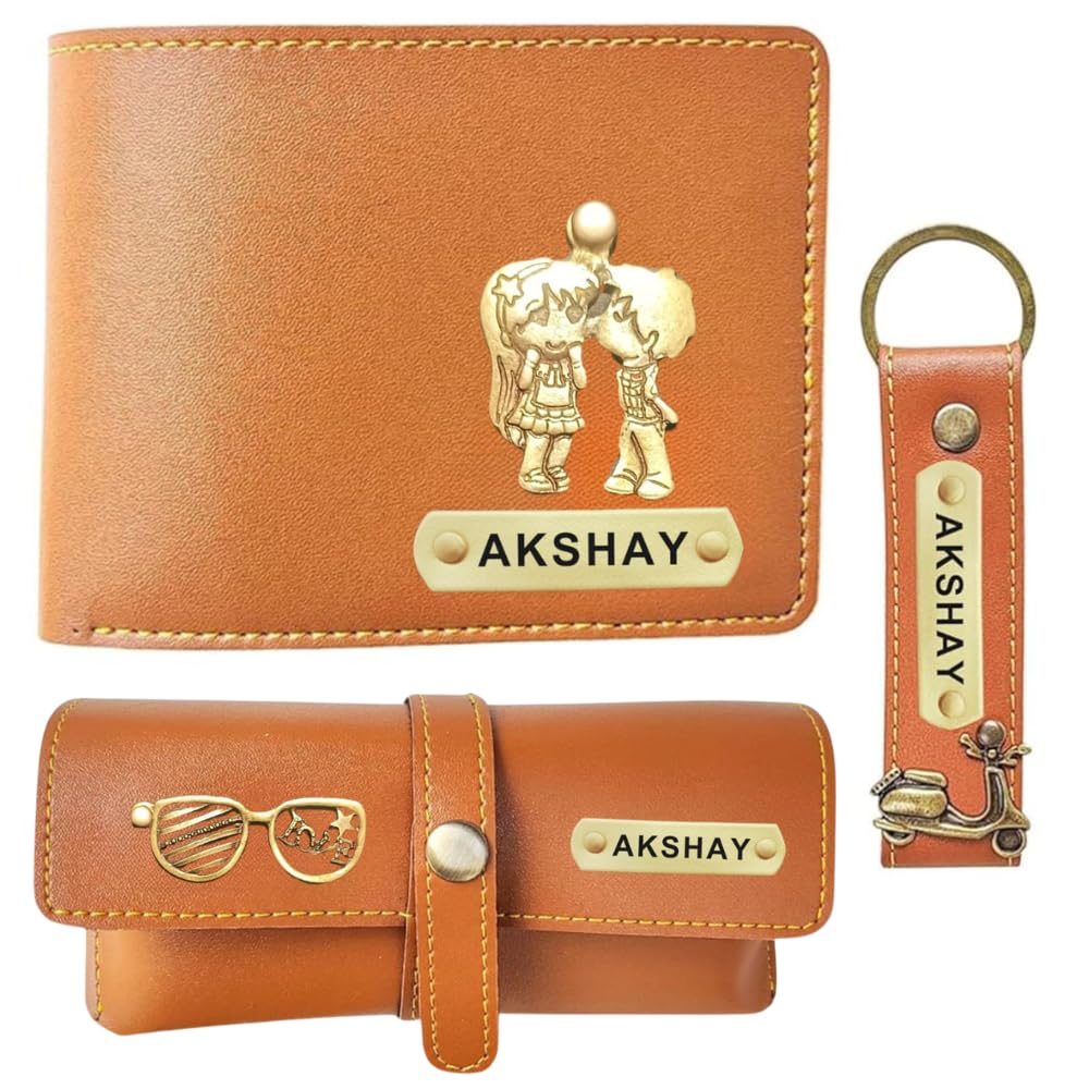 MEN Leather Customised Wallet + Keychain + Eyewear Holder