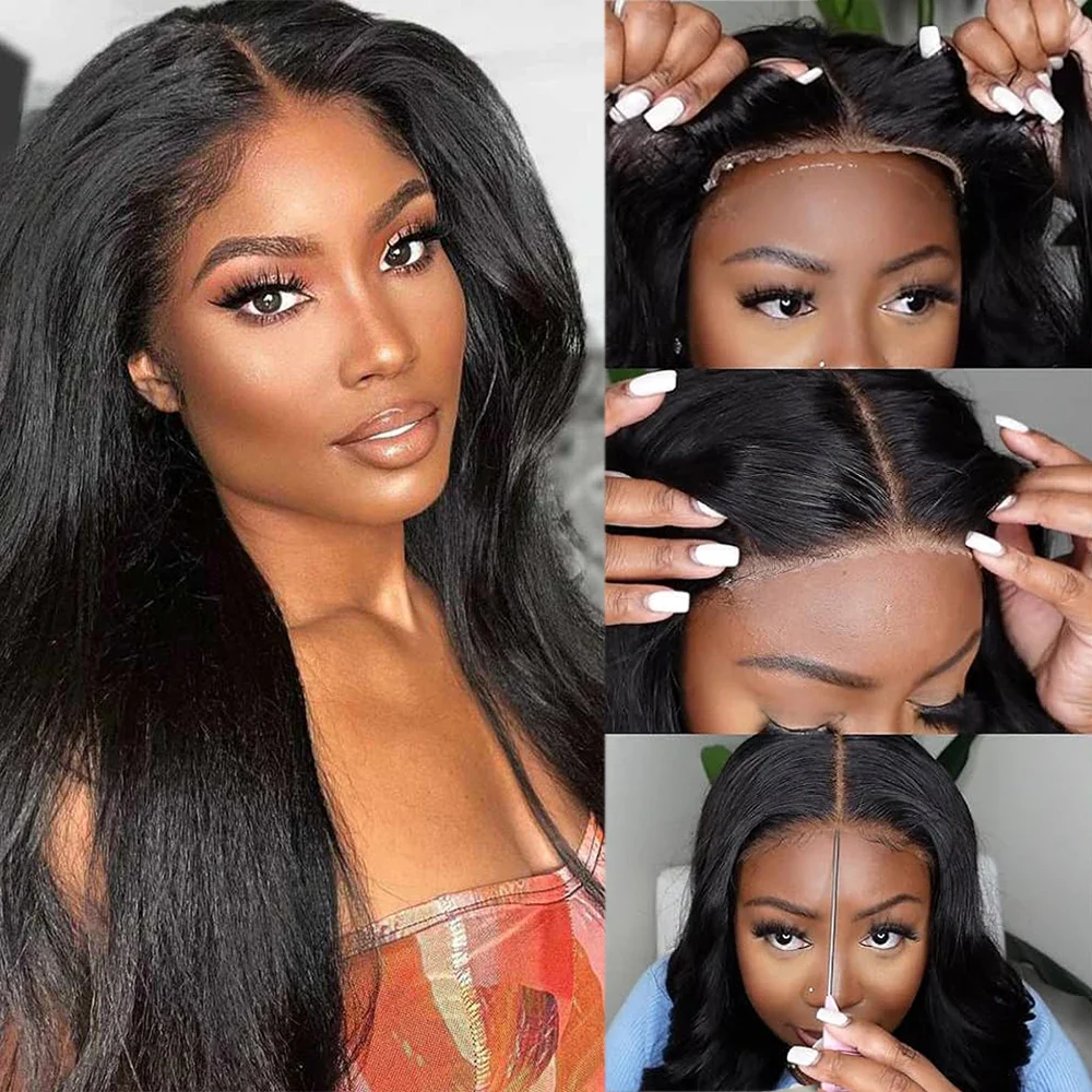 Kinky Straight 7x5 Lace Frontal Wig Wear And Go Glueless Wigs Yaki Straight Human Hair Wigs Pre Plucked 6x4 Lace Closure Wig