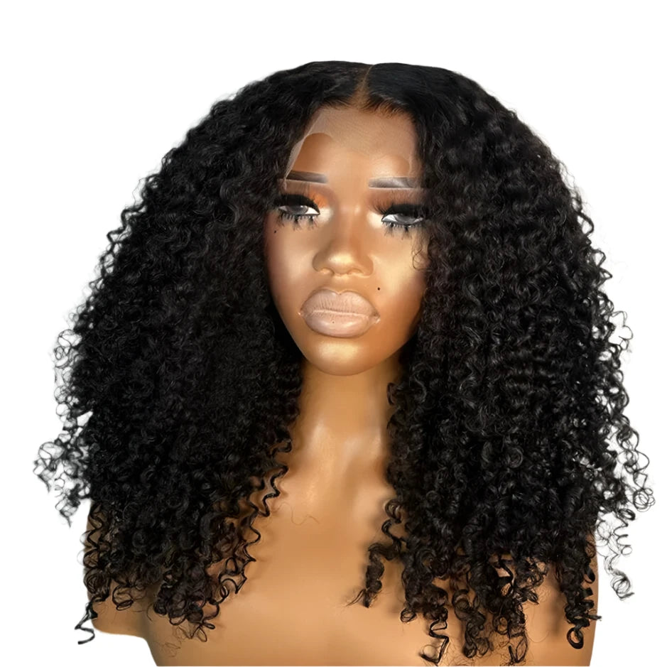 Natural Black Soft 26Inch Long 180 Density Glueless Preplucked Kinky Curly Lace Front Wig For Women With BabyHair Daily Cosplay