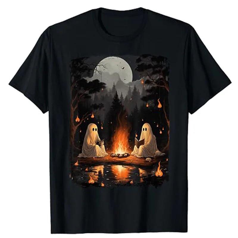 Vintage Ghost Book Reading Camping Gothic Halloween T-Shirt