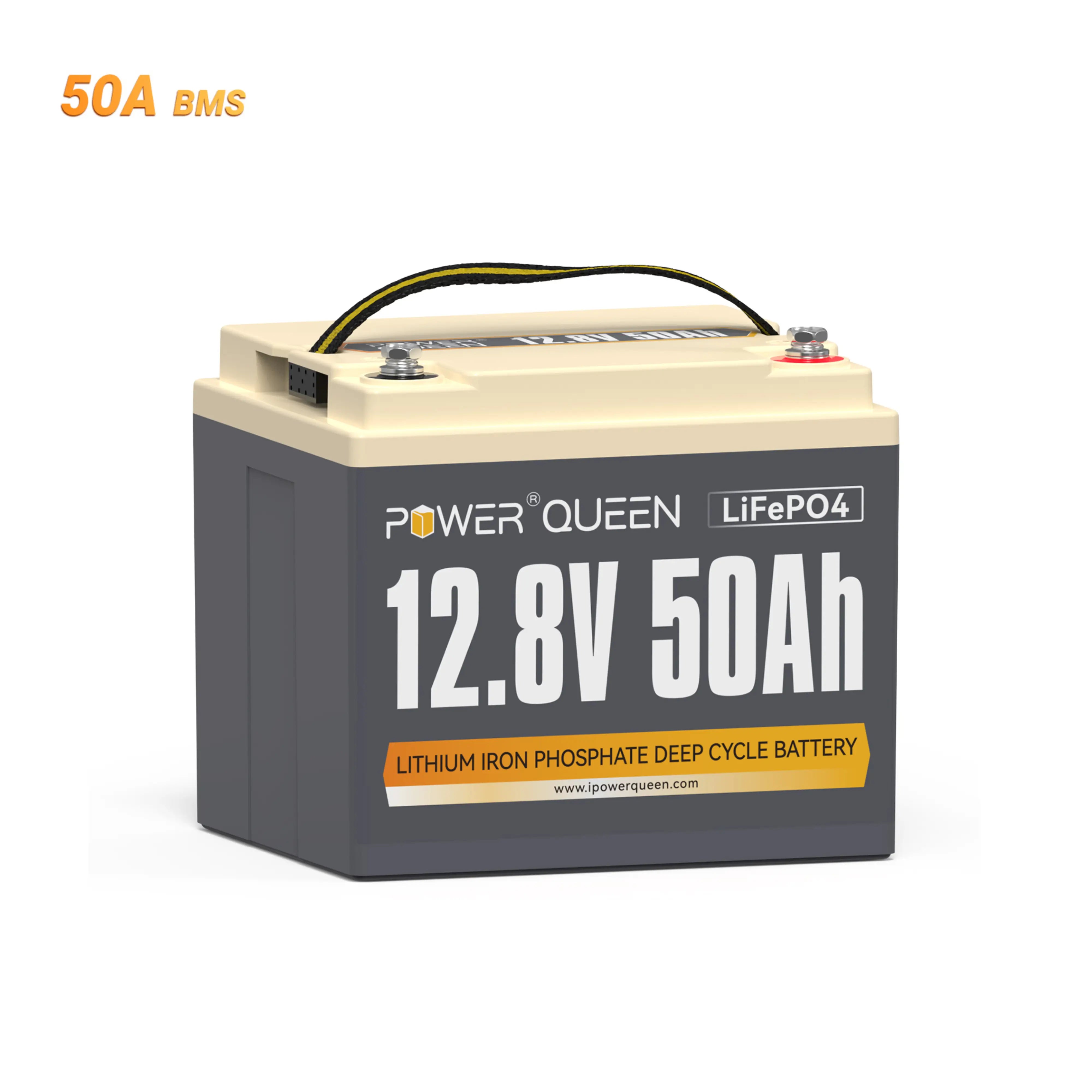 Power Queen 12V 50Ah LiFePO4 Batterie, Eingebautes 50A BMS