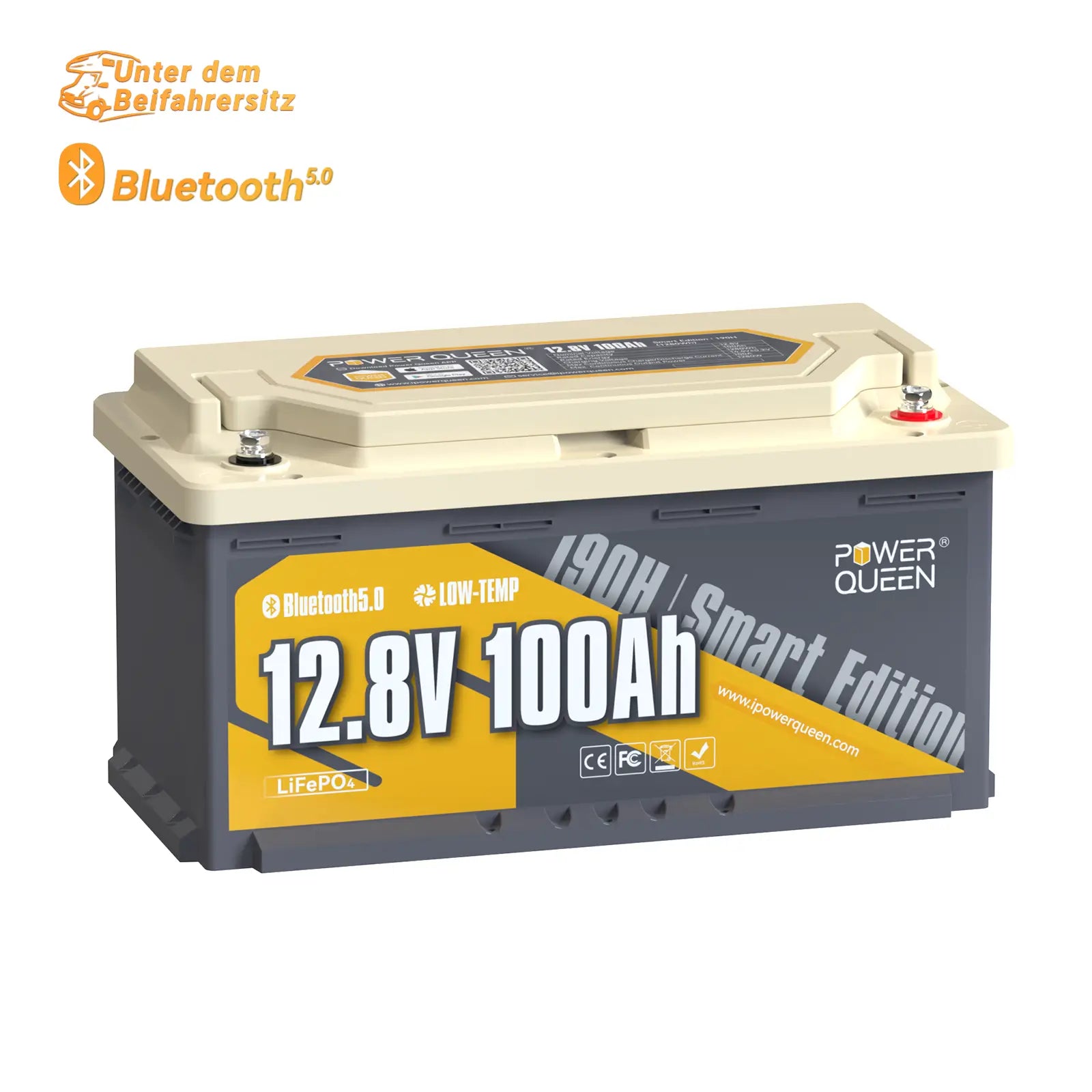 Power Queen LiFePO4 12V 100Ah 190H Smart Wohnmobil Batterie