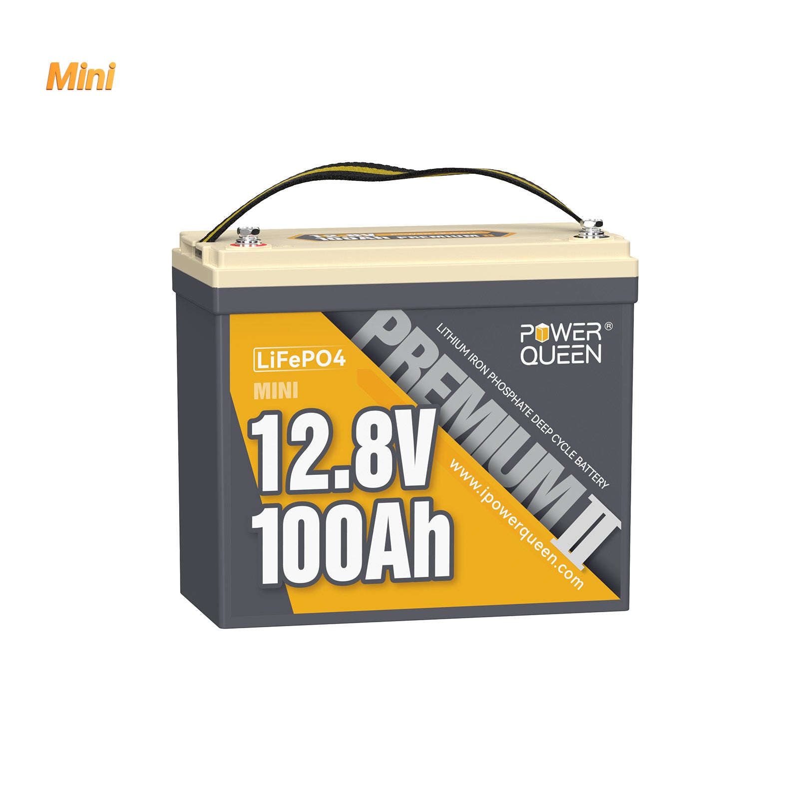 Power Queen 12V 100Ah Mini LiFePO4 Batterie, Integriertes 100A BMS