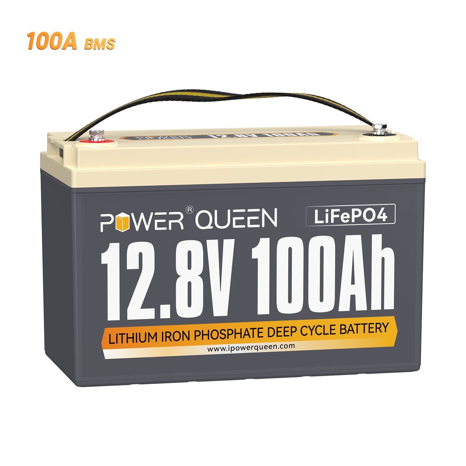 【0% MwSt.】Power Queen 12V 100Ah LiFePO4 Batterie, Eingebautes 100A BMS